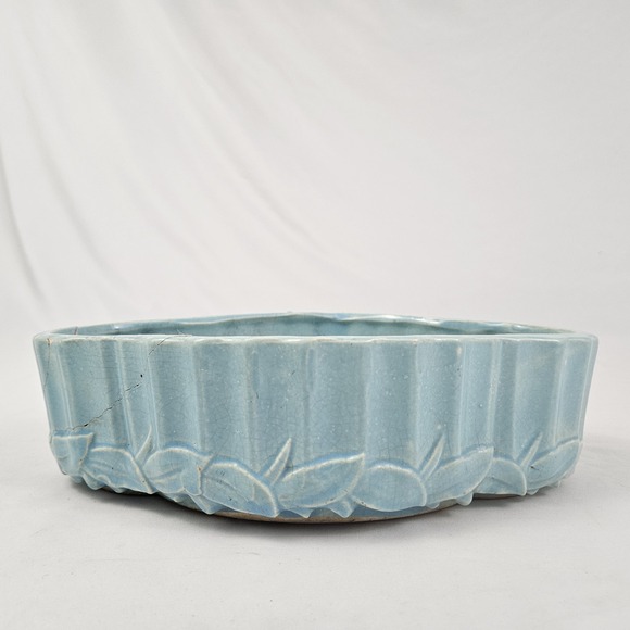 Mccoy Other - Vintage McCoy Pottery Jardinière Planter Aqua Blue Turquoise Bamboo Leaves 1940